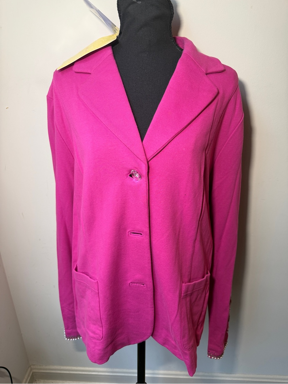 NWT Susan Graver XL Pink Embellished Knit Blazer Jacket Beaded QVC